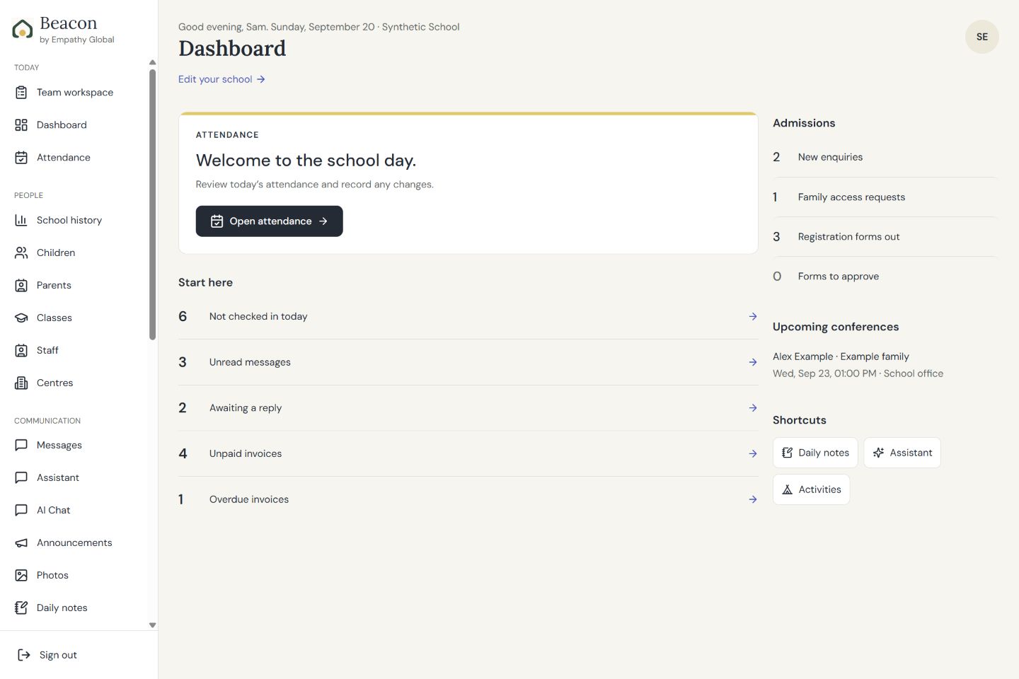 Beacon demonstration dashboard